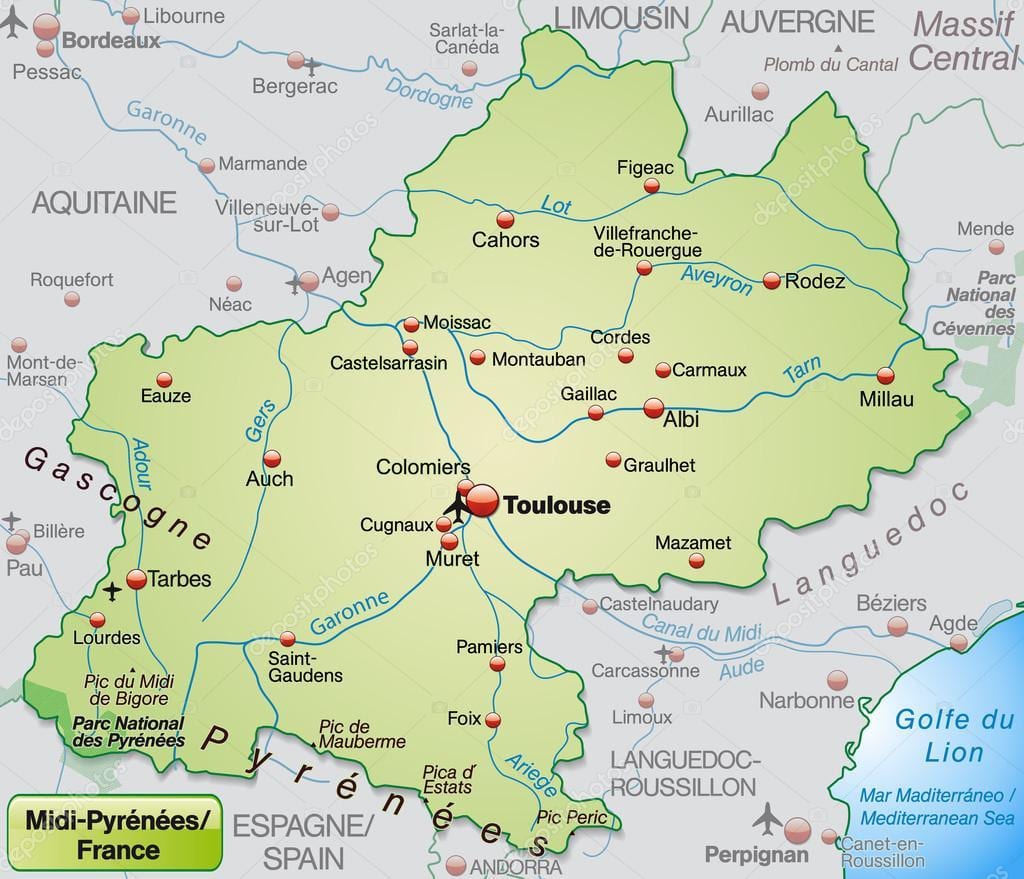 Carte de la région de Toulouse