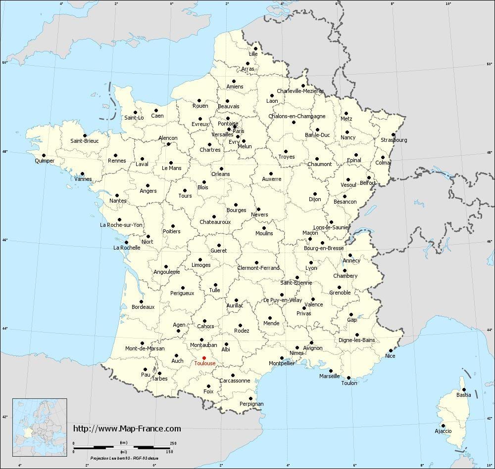 carte de france montrant Toulouse