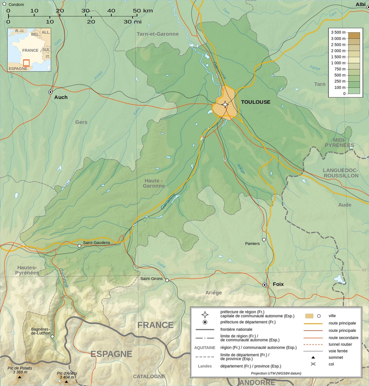 carte topographique de Toulouse
