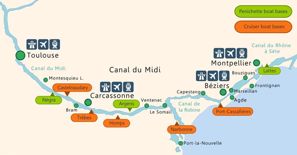 carte de Toulouse en bateau